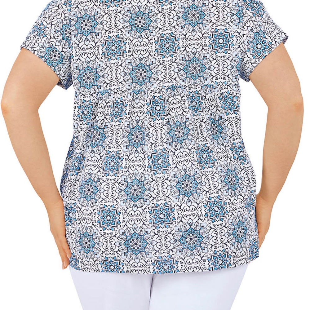 Ruby Rd split neck tile print top - Picture 2 of 2